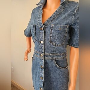Zara Midwash Blue Denim Button-Front Dress